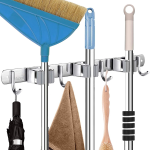 Stainless Steel Wall Mounted Mop Holder with 3 Racks and 4 Hooks Stainless Steel Wall Mounted Mop Holder with 3 Racks and 4 Hooks