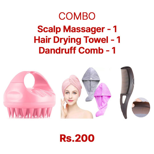 Combo of Towel 1pcs , Hair Scalp 1 pcs and Dandruff Comb 1pcs