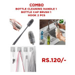 combo  of bottle cleaning handle and cap brush with 2 hanging hooks free