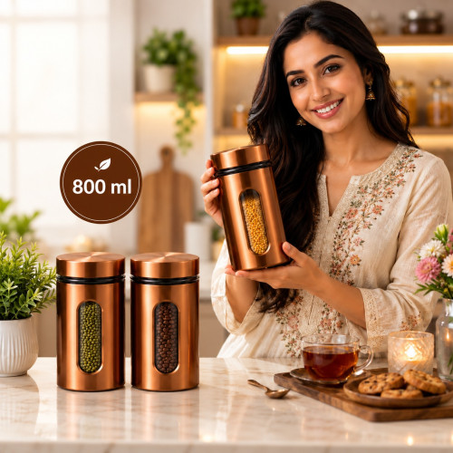 Copper Coated Glass Canister Storage Jar, 800 ml