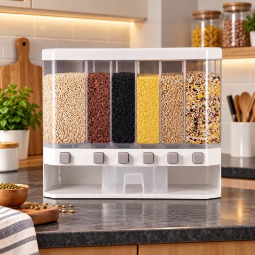 6 in 1 Rice and Grain Dispenser with Lid for Kitchen