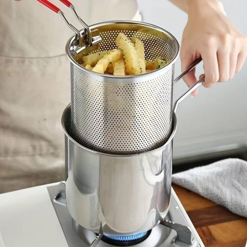 Stainless Steel Deep Frying Pot with Strainer Basket 1200ml