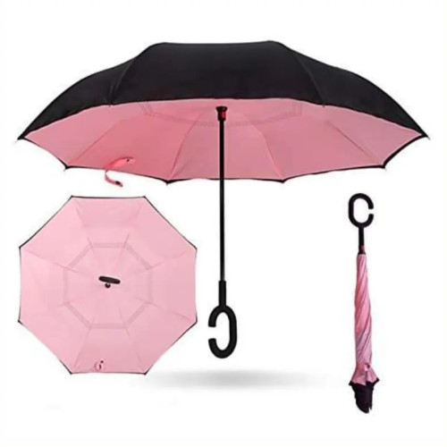 Reverse Umbrella with C-Shaped Hands Free Handle for Women and Men