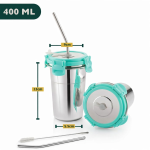 Stainless Steel Travel Tumbler with Lid, Straw & Cleaning Brush [400 ml]