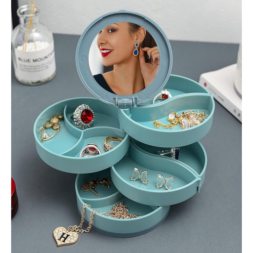 4-Layer 360° Degree Rotating Round Jewellery Organizer Box