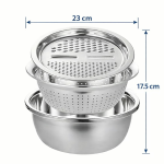 Stainless Steel 3-in-1 Bowl for Cutting Washing Grating Vegetables
