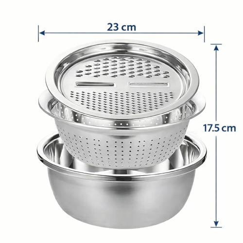 Stainless Steel 3-in-1 Bowl for Cutting Washing Grating Vegetables