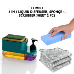 Combo of 3 in 1 Liquid dispenser, Sponge 1, Scrubber sheets 2 pcs