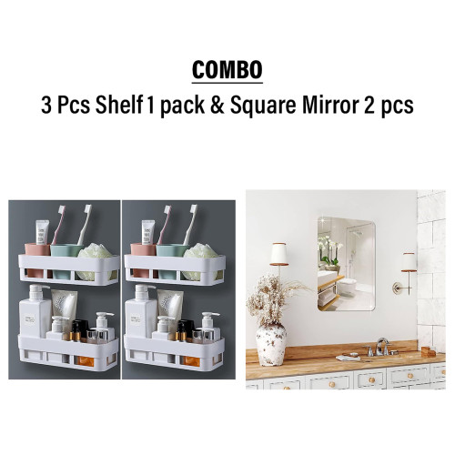 Combo of 3 Pcs shelf 1 pack & Square mirror 2 pcs