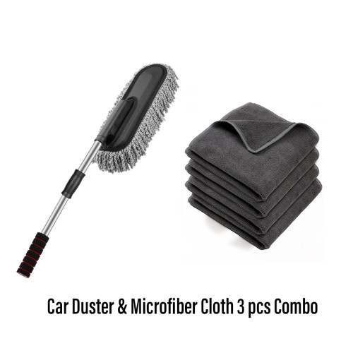 Combo of Car duster and Microfiber cloth 3 pcs