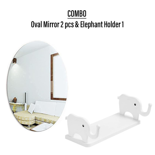 Combo of Elephant holder 1 & Oval mirror 2 pcs