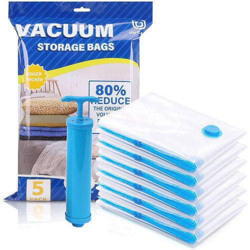 Vacuum Storage Bags for Clothes with Hand Pump [ 5-Pack ]