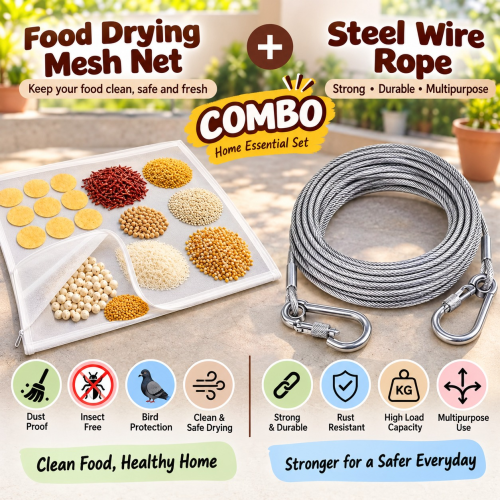 combo of Food Drying Mesh Net + 5 m Steel Wire Rope Combo
