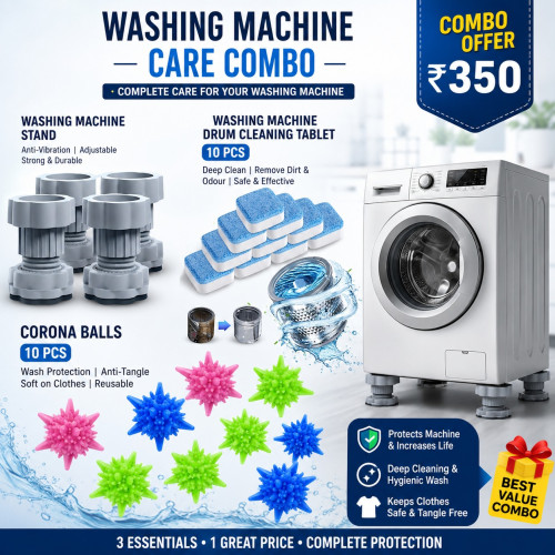 Combo of Corona Balls (10 Pcs), Washing Machine Drum Cleaning Tablets (10 Pcs) & Washing Machine Anti-Vibration Stand (1 Set).