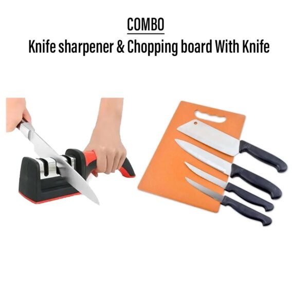 Combo of Chopping board with knife and Knife sharpner