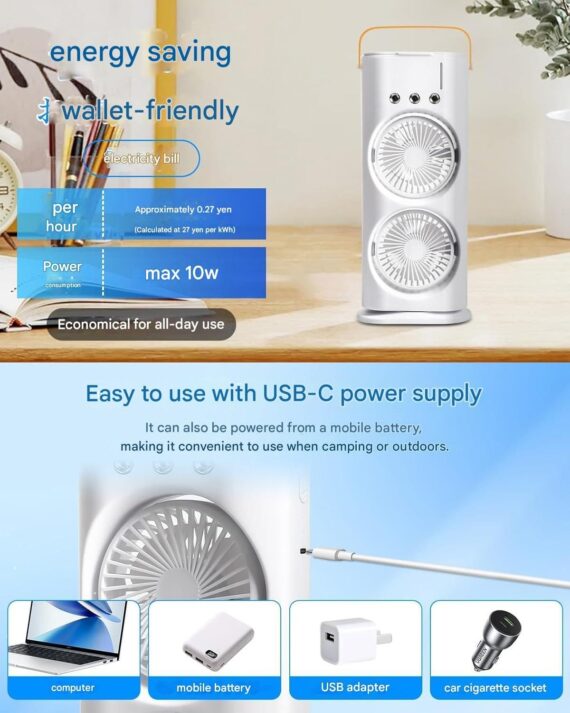 Double Ended Spray Fan with LED Light Cooler