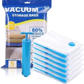 Vacuum Storage Bags for Clothes with Hand Pump  [ 5-Pack ]