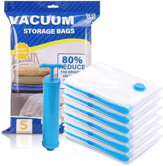 Vacuum Storage Bags for Clothes with Hand Pump  [ 5-Pack ]